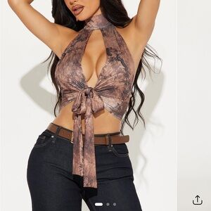 Fashion Nova Tie-Front Brown Crop Top
